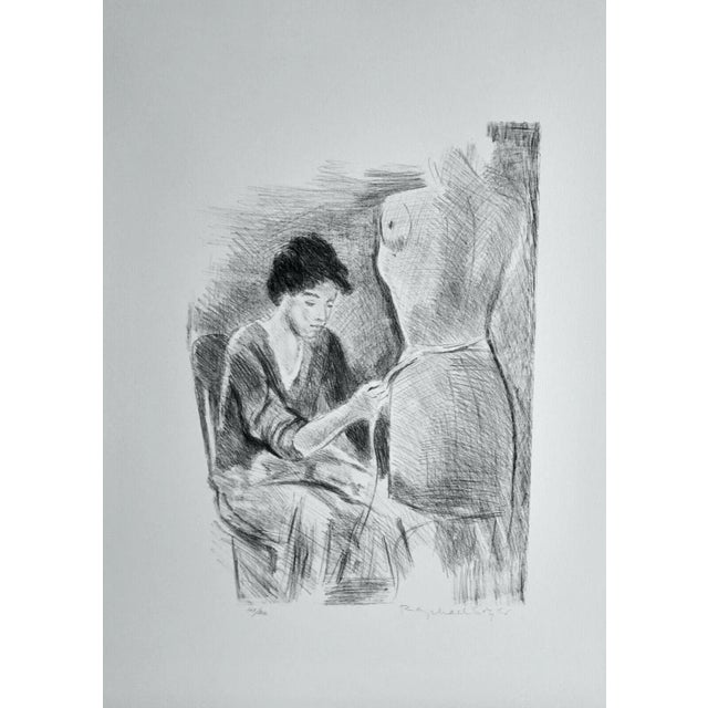 Late 20th Century "Seamstress II" Figurative Lithographs and Portfolio Cover by Raphael Soyer - Set of 3 For Sale - Image 4 of 7