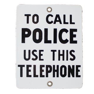 Vintage Enamel Police Telephone Sign For Sale