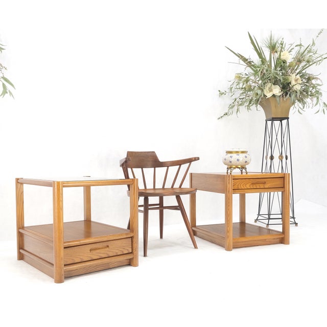 Pair Quality Glass Top One Drawer Side End Tables Nightstands Thomasville Mint! For Sale - Image 6 of 18