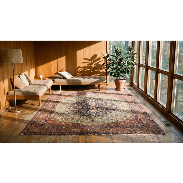 Red 1930s Medallion Traditional Antique Persian Sarouk Farahan Rug 4'5" X 6'10" Handknotted Wool Carpet For Sale - Image 8 of 10