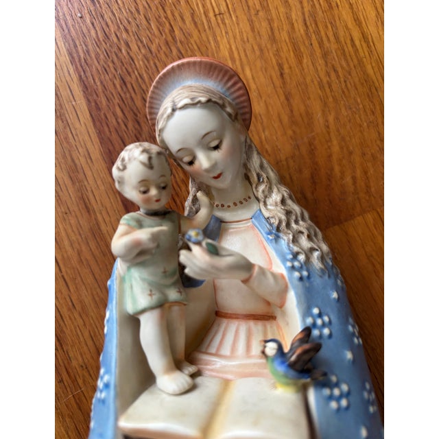 Religious Mid-Century Goebel m.i. Hummel "Flower Madonna" Figurine With Blue Cloak, TMK-3 For Sale - Image 3 of 9