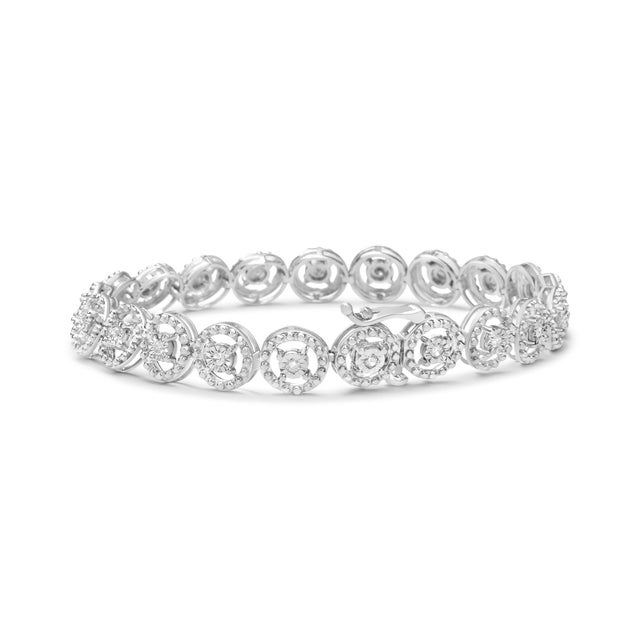 Elegant and timeless, this .925 sterling silver link bracelet features round, rose cut diamonds in a miracle plate...