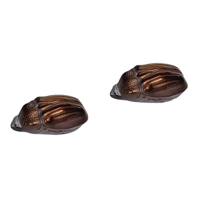 Mid 20th Century Lalique Egyptian Revival Scarabs in Boxes - a Pair For Sale