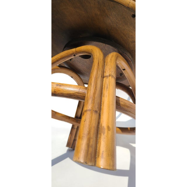 Brown Jordan Late 20th Century Bentwood Bamboo Cane Swivel Dining Chairs Attributed to Brown Jordan | Set of 4 For Sale - Image 4 of 10