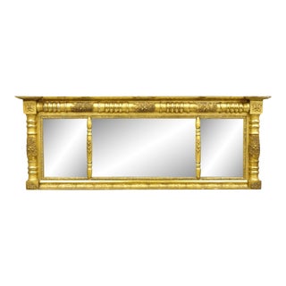 Antique American Federal Gold Giltwood Overmantle Triple Mirror For Sale