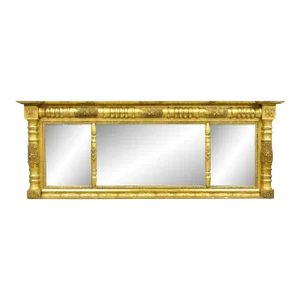 Antique American Federal Gold Giltwood Overmantle Triple Mirror