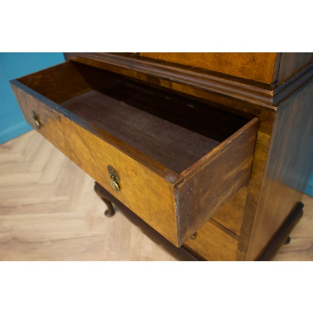 Brown Vintage Art Deco Style Walnut Tallboy Linen Cabinet, 1950s For Sale - Image 8 of 12