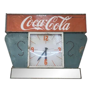 Large 4' Foot Coca-Cola Light Up Steel Marquee Clock, Circa 1960