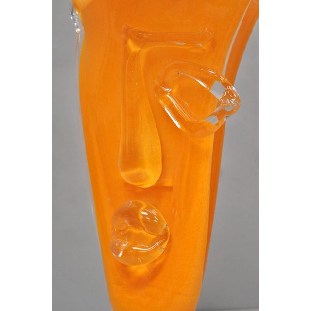 Late 20th Century Ion Tamaian Postmodern Orange Blown Art Glass 20" Large Abstract Face Sculpture For Sale - Image 10 of 18