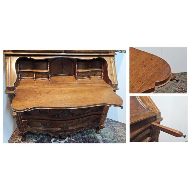 Brown Made in Italy - Bloomingdales Exclusive - 1950s - Country French Louis XV Secretary Bookcase For Sale - Image 8 of 12