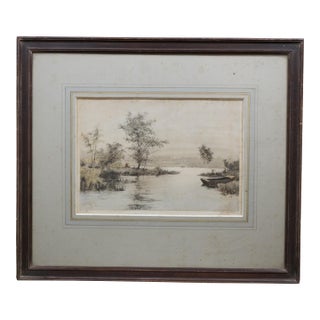 Antique James Fagan Signed Solitude Rowboat Marsh Seascape Etching 23" For Sale