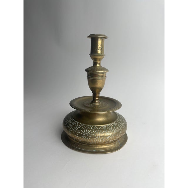 17th Century 17th Century Nuremberg Brass Bell Form Engraved Candlestick For Sale - Image 5 of 11