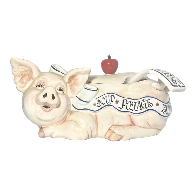 1990s Ceramic Pig Soup Tureen & Ladle For Sale