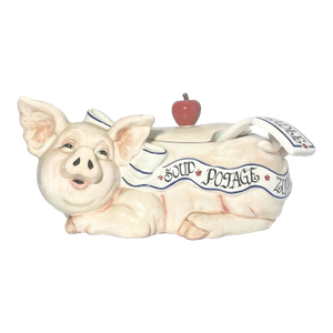 1990s Ceramic Pig Soup Tureen & Ladle