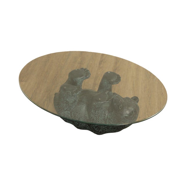 Late 20th Century Cabin Style Glass Top Black Bear Coffee Table Chairish