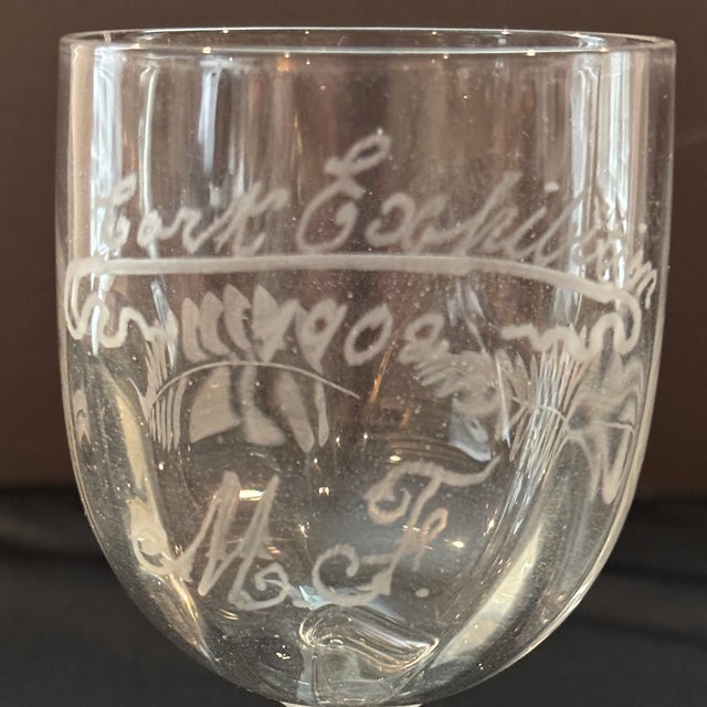 Rare- Clear 1902 Cork (Ireland) Exhibition Souvenir Etched Stemmed Glass For Sale - Image 4 of 14