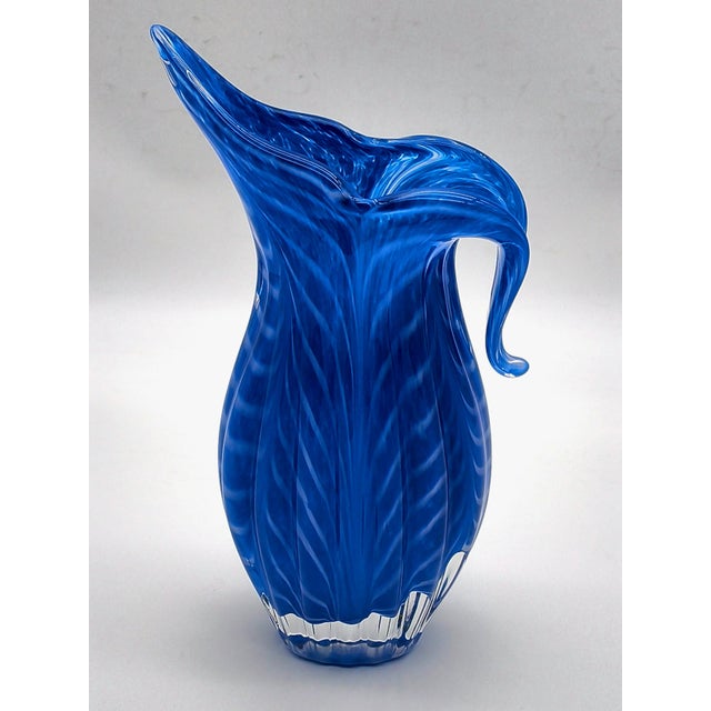 Abstract Vintage Cobalt Murano Style Swirl Vase or Pitcher For Sale - Image 3 of 8