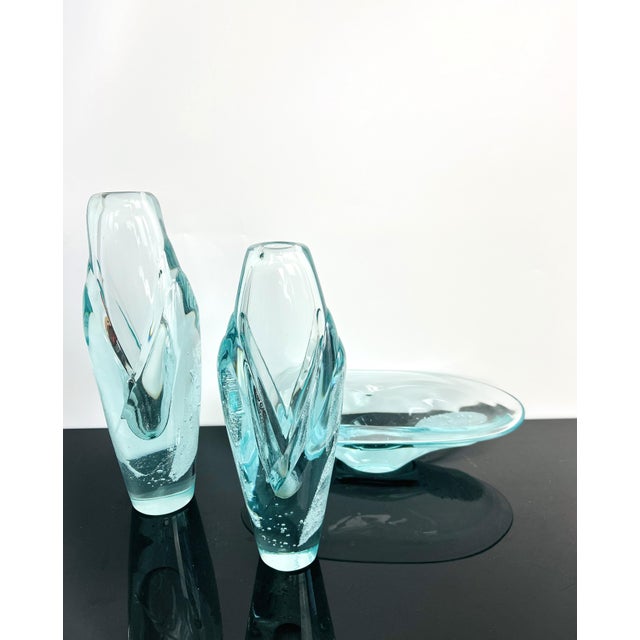 1970s Art Glass Model 7420/32 Vases and Bowl by Ladislav Paleček for Škrdlovice, Former Czechoslovakia, 1974, Set of 3 For Sale - Image 5 of 12