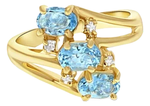 Oval Blue Topaz Diamond Ring 14k Yellow Gold, Size 6