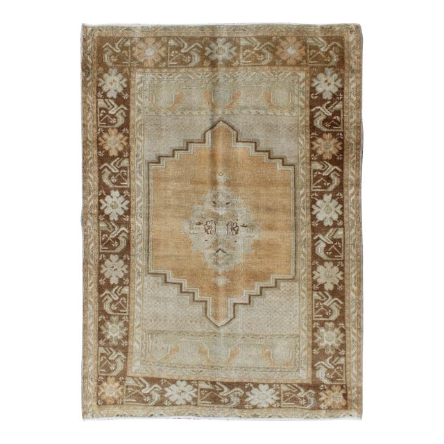 Vintage Oushak Rug in Brown, L. Orange, Camel, L. Green & Taupe Gray For Sale