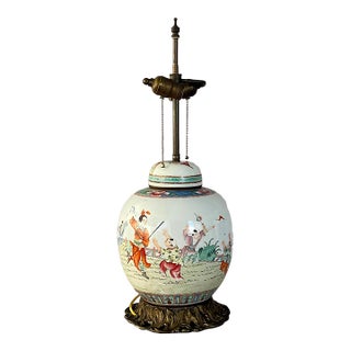 1920s Chinese Ginger Jar as Table Lamp, Antique Brass Fittings For Sale