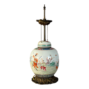 1920s Chinese Ginger Jar as Table Lamp, Antique Brass Fittings