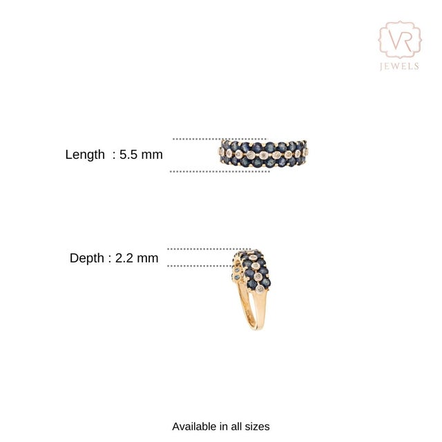 1.85Ct Blue Sapphire & Diamond Band Ring Size 7 in 14k Yellow Gold Jewelry Gifts For Sale - Image 9 of 14