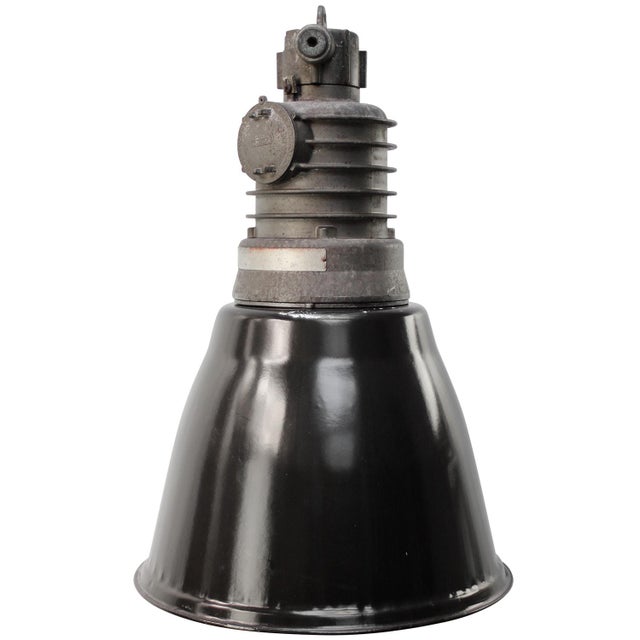 Vintage Industrial Black Enamel Pendant Light For Sale - Image 5 of 5