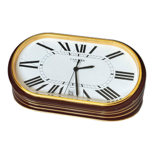 Cartier Paris Accordion Clock With Date and White Roman Numeral Dial Circa 1980