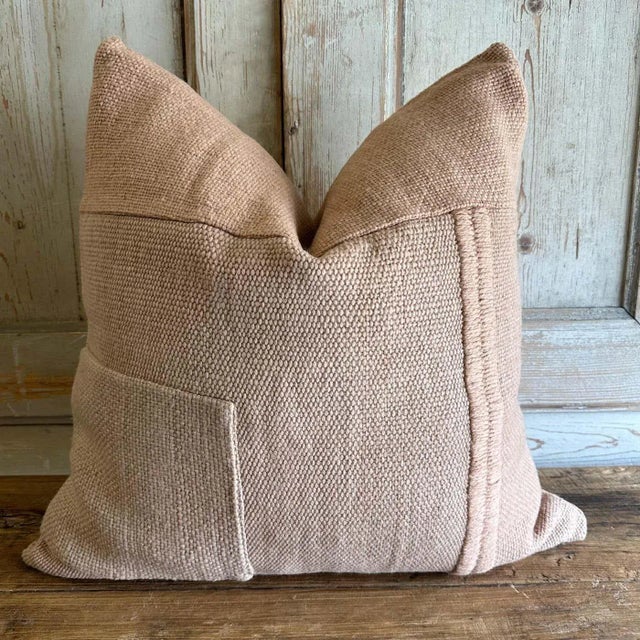 Wool Alpaca accent pillow from . A beautiful blush/elm bark / natural /rose / rust / brown pillow. Large wood yarns woven...