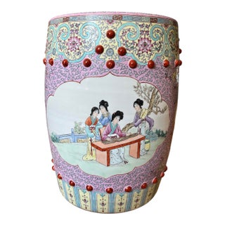 Mid-Century Chinese Famille Rose Ceramic Garden Stool For Sale