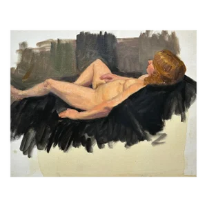Vintage Reclining Female Nude Realist Study (C. 1960, Oil on Canvas Paper)