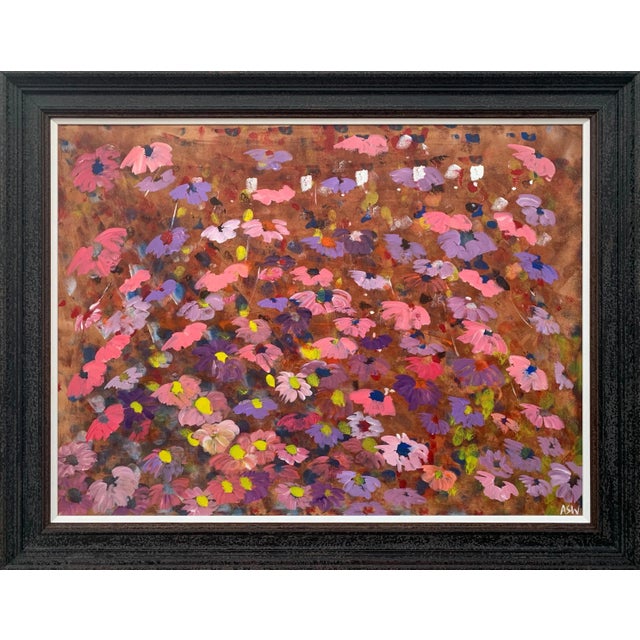 Abstract Pink & Purple Flowers Interior Design - Unique Original Art by British Contemporary Artist, 2001 For Sale - Image 13 of 13