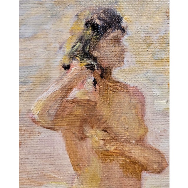 Niels Peter Nielsen- Nude Female Bather at the Beach-1930s Oil Painting For Sale In Los Angeles - Image 6 of 9