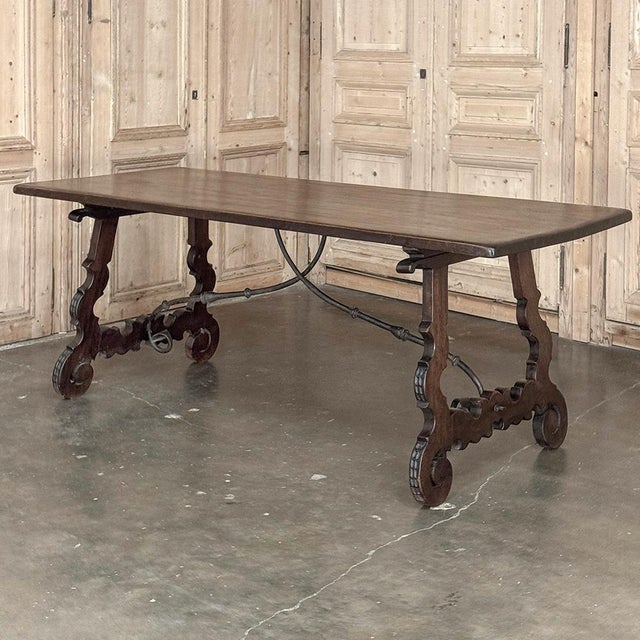 Spanish 19th Century Spanish Walnut Dining Table With Wrought Iron For Sale - Image 3 of 18