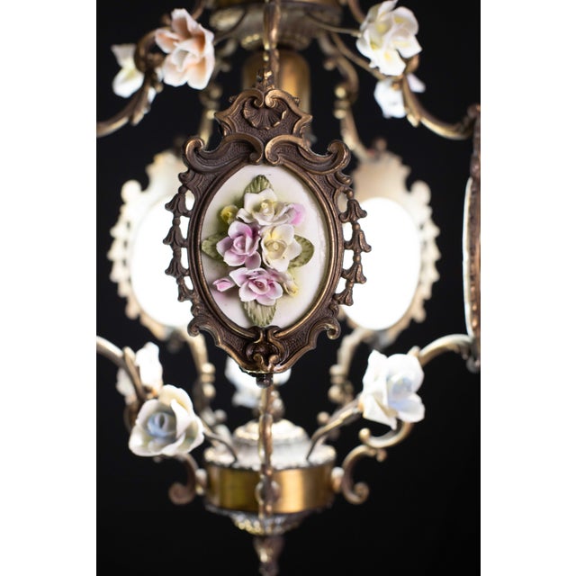 Vintage Art Nouveau Style Italian Ceramic Flower Chandelier, 1970 For Sale - Image 10 of 10