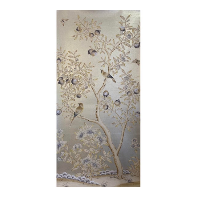 Hand Painted Wallpaper Panel Chinoiserie Gated Garden For Sale