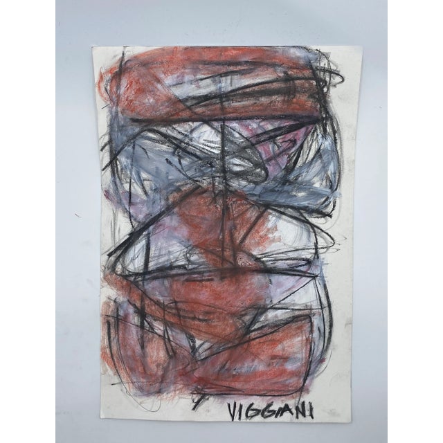 Abstract Late 20th Century Charcoal Abstract Drawing Signed Viggiani For Sale - Image 3 of 3