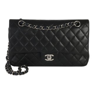 Black Quilted Lambskin Medium Classic Double Flap Bag For Sale