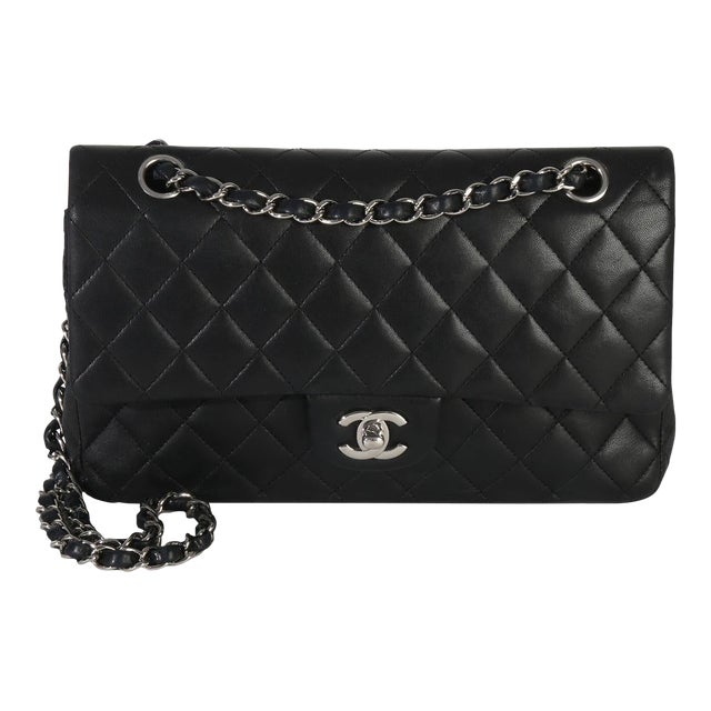 Black Quilted Lambskin Medium Classic Double Flap Bag For Sale