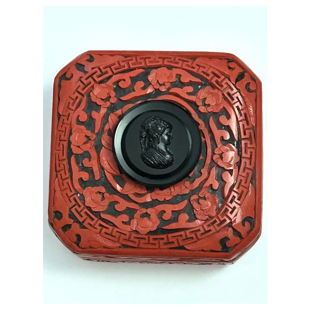 Ooak Cinnabar Box/ Antique Jet Cameo For Sale - Image 4 of 12