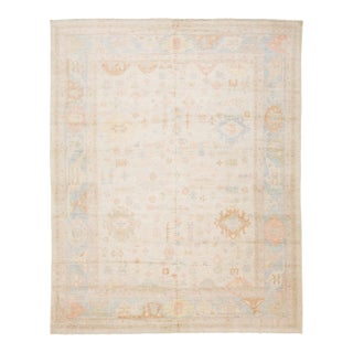 Modern Oushak Style Pastel Geometric Handmade Wool Rug 12x15 For Sale