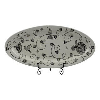 1980s Emilia Castillo Taxco Porcelain & Pure Silver Hummingbird Serving Platter For Sale
