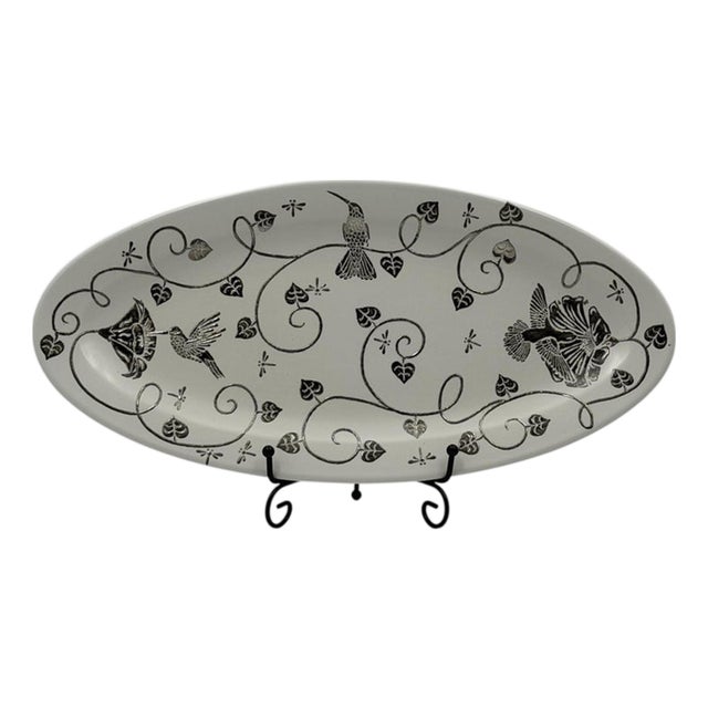 1980s Emilia Castillo Taxco Porcelain & Pure Silver Hummingbird Serving Platter For Sale