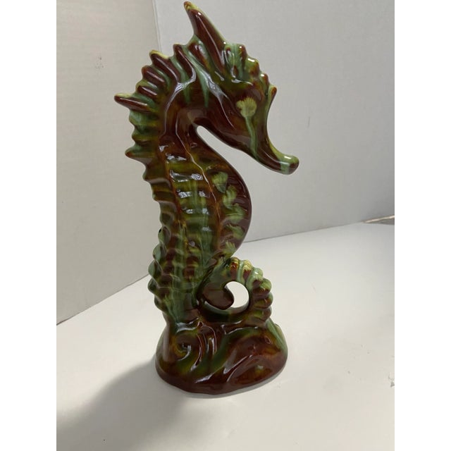 Ceramic Mid 20th Century French Style Majolica Seahorse Statue For Sale - Image 7 of 7