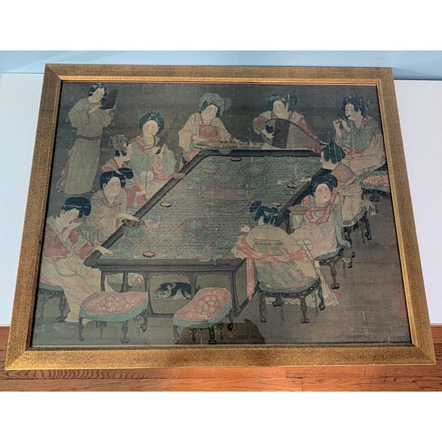 This painting is a framed print/reproduction of A Palace Concert (唐人宮樂圖), one of the most famous Chinese silk paintings...