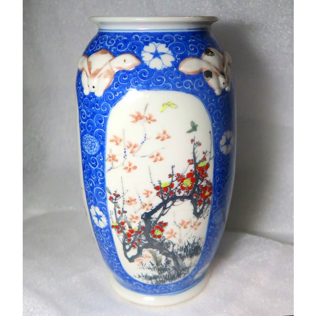 Blue Japanese Signed Blue and White Porcelain Vase, Taisho Era For Sale - Image 8 of 16