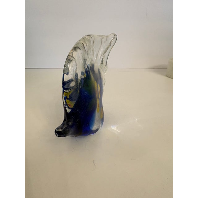 Murano Murano Hand Blown Glass Vintage Blue Millifora Angel Fish Sculpture For Sale - Image 4 of 5