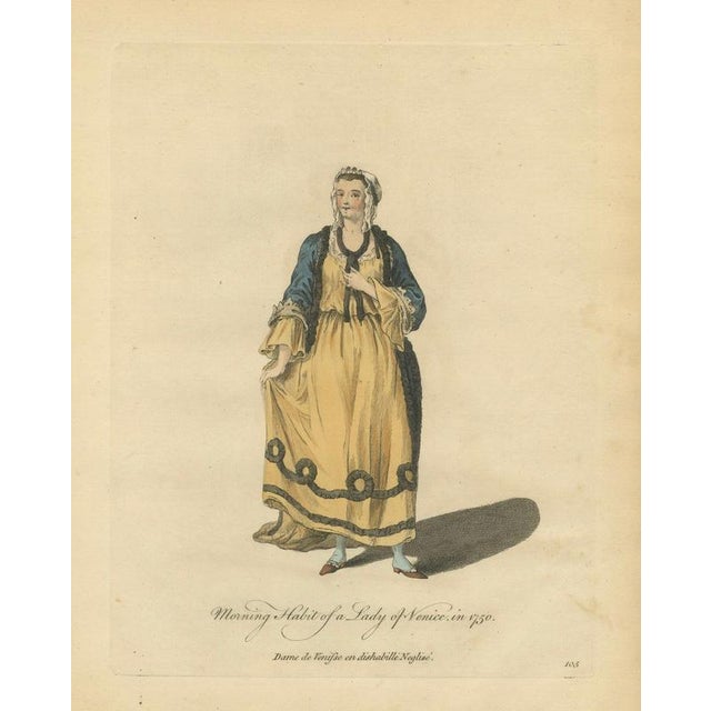 European School, Venetian Morning Dress Costume Print Lady of Venice Fashion, 1749, Paper For Sale - Image 11 of 11