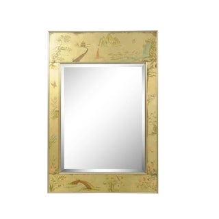 Labarge Chinoiserie Style Gold Églomisé Reverse Painted Wall Mirror, Signed For Sale